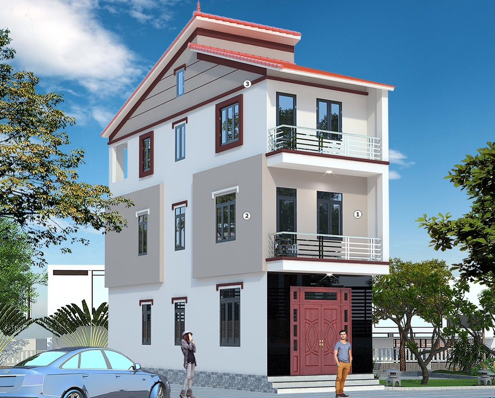 Nhà 3 tông màu trắng xám nâu